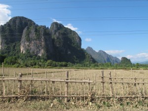 Laotische Landschaft - Reisfelder und Karstberge