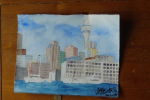 gemalt - Auckland vom Wasser aus